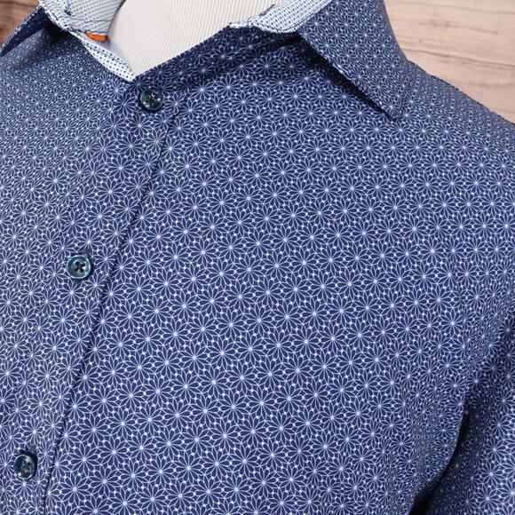 NEW! Tallia Shirt Mens 2XL Blue Geo Print Long Sleeve Button Up Performance - G3 - Picture 2 of 10